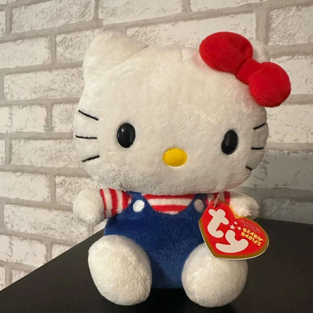 Hello Kitty TY Beanie Babies Plush – 2010 Sanrio Blue Overalls Red Bow w/ Tags